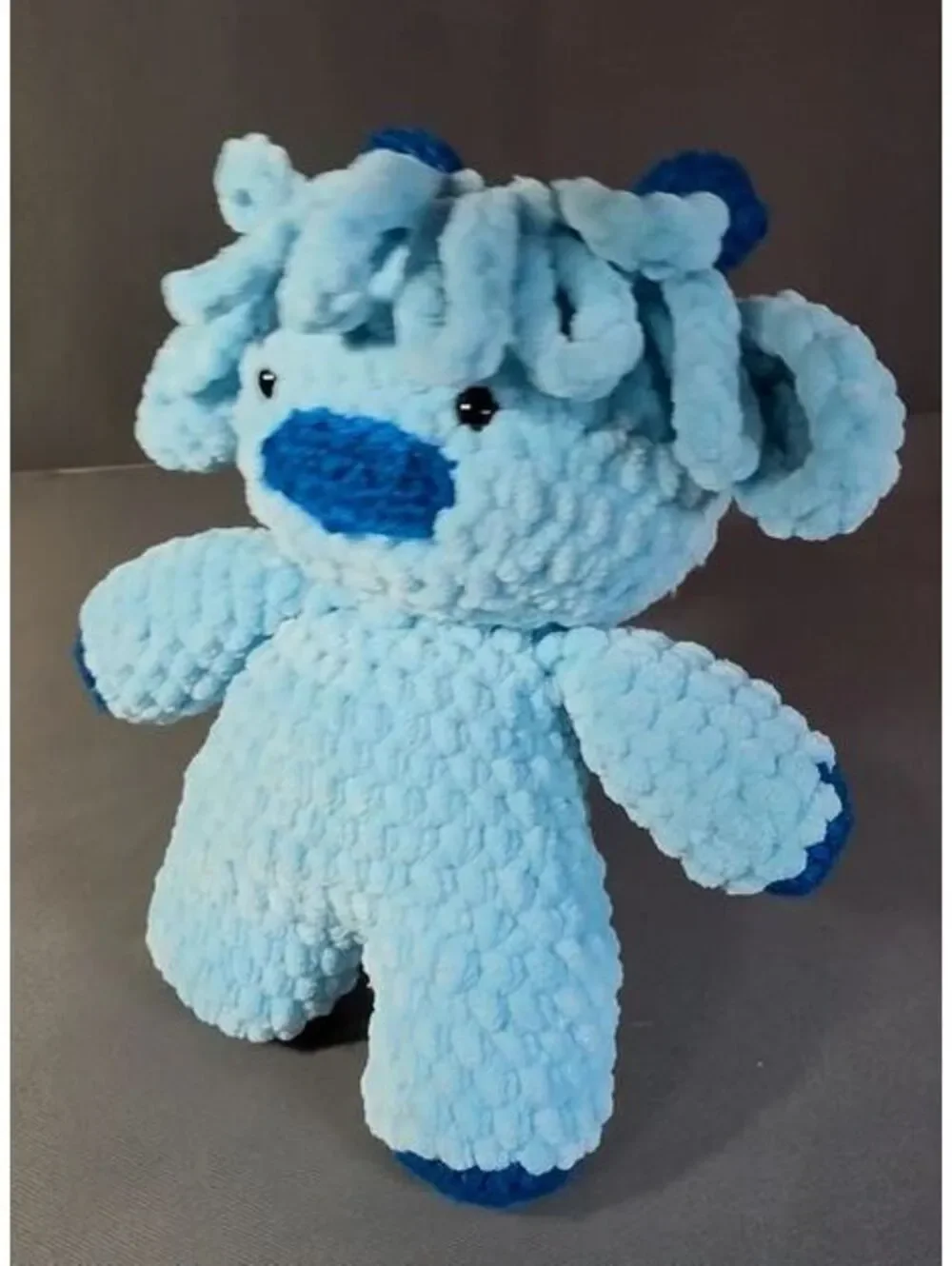 Handmade Blueberry Highland Cow Crocheted Plushie Amigurumi Toy